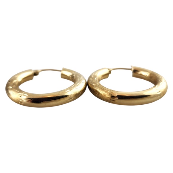 Carla 14 Karat Yellow Gold Textured Hoop Earrings #18903 - Picture 2 of 7